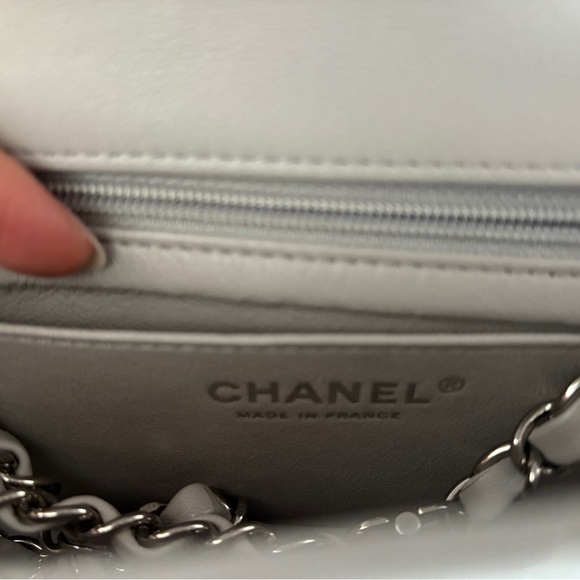 Chanel Light Grey Rectangle Mini Lambskin Classic Flap Silver Hardware - Picture 10 of 11